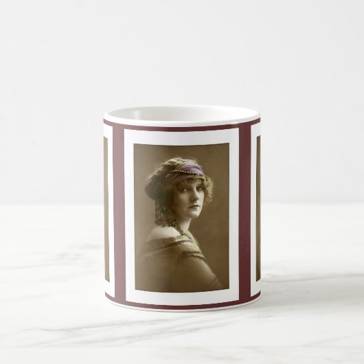 Victorian woman hair in beads and scarf koffiemok (Center)