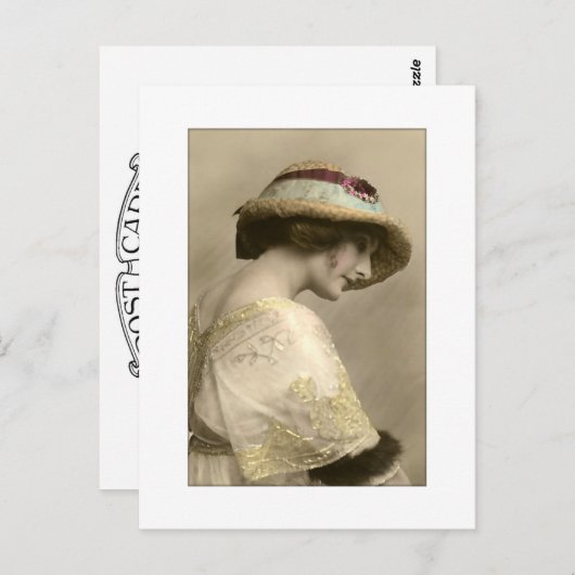 Victorian woman in hat and beaded dress briefkaart (Voorkant / Achterkant)