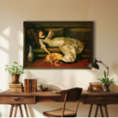 Victorian Woman Reading With Dog, Neutral Tones Poster