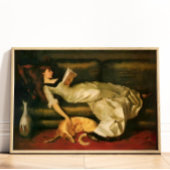 Victorian Woman Reading With Dog, Neutral Tones Poster