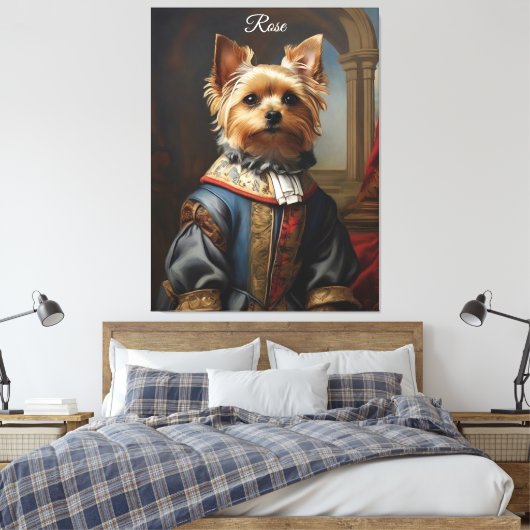 Victorian Yorkshire Terrier in Clothes Whimsical Canvas Afdruk (Insitu (Slaapkamer))