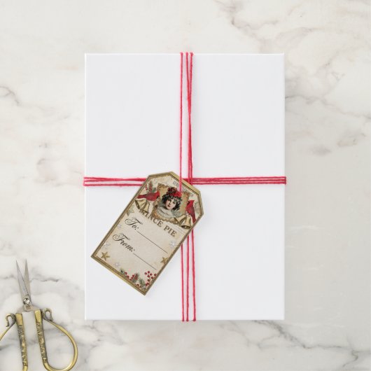 Victorian Yuletide Treasures Collage Cadeaulabel (Met Touw)