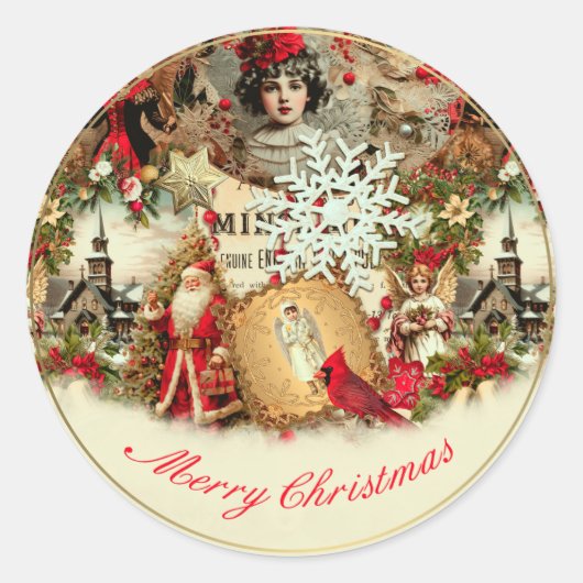 Victorian Yuletide Treasures Collage Ronde Sticker (Voorkant)