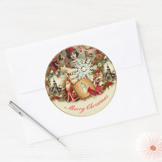 Victorian Yuletide Treasures Collage Ronde Sticker (Envelop)