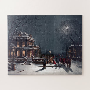 Victorianisch kerstfeest met winterkoets legpuzzel
