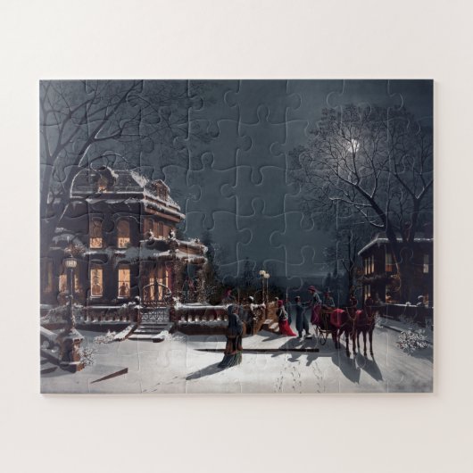 Victorianisch kerstfeest met winterkoets legpuzzel (Horizontaal)