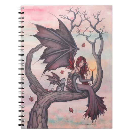 Victoria's Tree Gothic Fairy met Cat Fantasy Art Notitieboek (Voorkant)