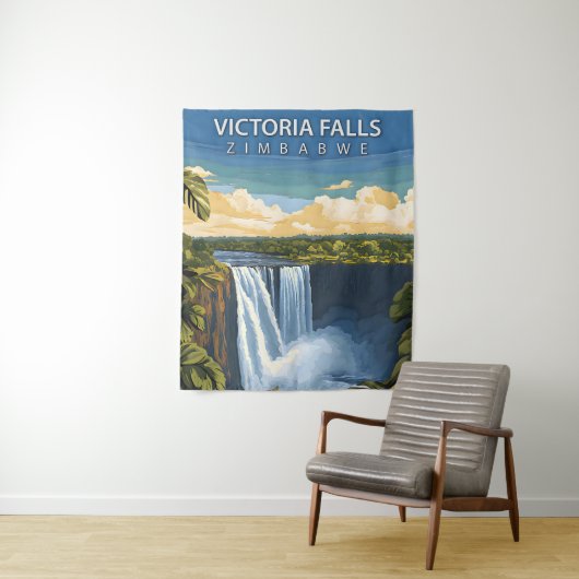 Victoriawatervallen – Retro-reisposter van Zimbabw Wandkleed (In situ)