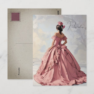 Victorische dame mooie roze jurk vintage persoonli briefkaart