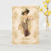 Victorische Dame Vintage Bloemen Moederdag Kaart (Gele Bloem)