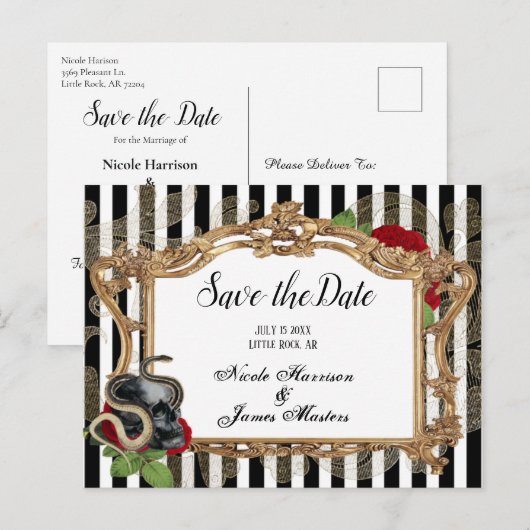 Victorische gotische zwarte streep bewaar de datum aankondigingskaart (Voorkant / Achterkant)