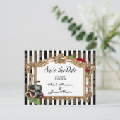 Victorische gotische zwarte streep bewaar de datum aankondigingskaart (Staand voorkant)