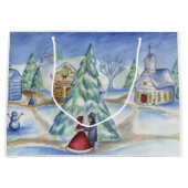 Victorische ouderwetse kerstdorp cadeautas (Voorkant)