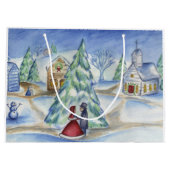 Victorische ouderwetse kerstdorp cadeautas (Achterkant)
