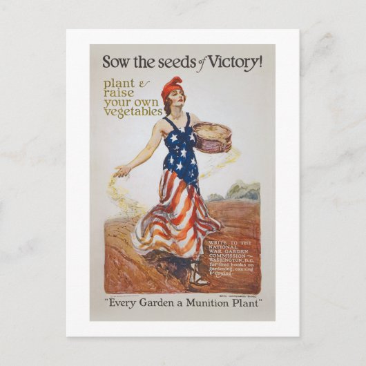 Victory Garden Liberty Sow Seeds WI Propaganda Briefkaart (Voorkant)