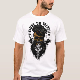 victory or valhalla Doodtete hipster skull bar T-shirt