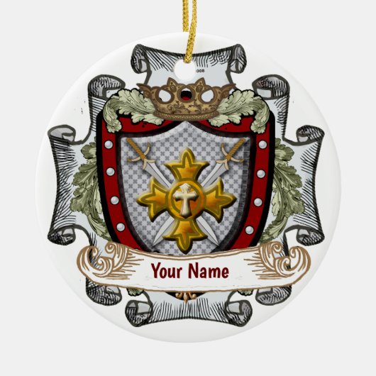 Victory Shield Achternaam Keramisch Ornament (Voorkant)