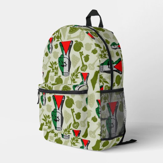 Victory Sign Hand Resistance Red Triangle Symbol Bedrukte Rugzak (Achterkant Hoek Rechts)