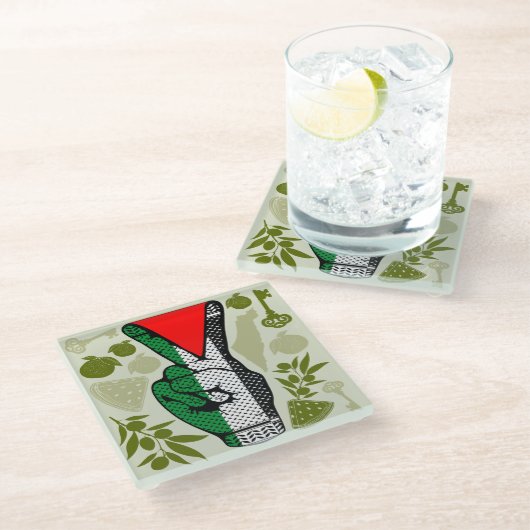 Victory Sign Hand Resistance Red Triangle Symbol Glazen Onderzetter (Schuin)