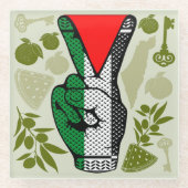 Victory Sign Hand Resistance Red Triangle Symbol Glazen Onderzetter (Voorkant)