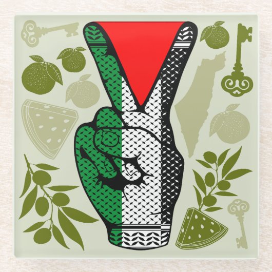 Victory Sign Hand Resistance Red Triangle Symbol Glazen Onderzetter (Voorkant)