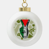 Victory Sign Hand Resistance Red Triangle Symbol Keramische Bal Ornament (Voorkant)