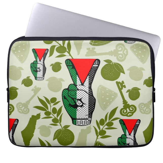 Victory Sign Hand Resistance Red Triangle Symbol Laptop Sleeve (Voorkant)