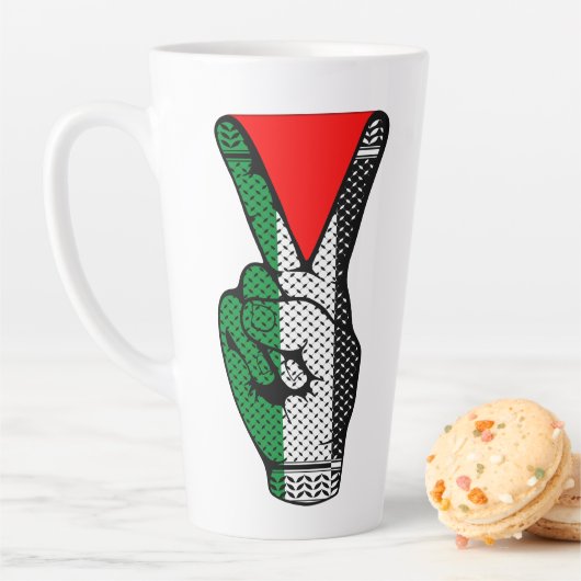 Victory Sign Hand Resistance Red Triangle Symbol Latte Mok (In situ)