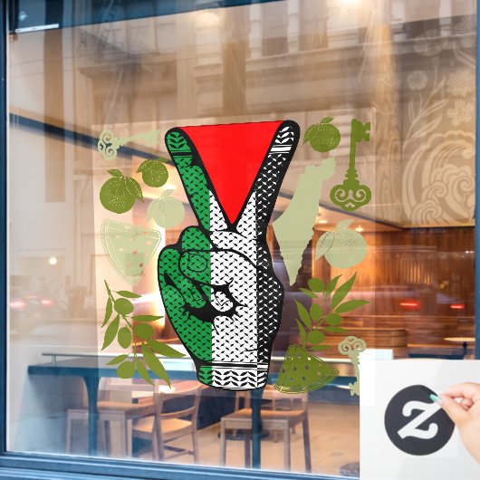 Victory Sign Hand Resistance Red Triangle Symbol Raamsticker (Cafe Raam)