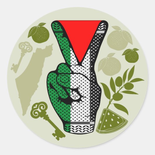 Victory Sign Hand Resistance Red Triangle Symbol Ronde Sticker (Voorkant)