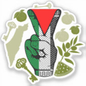 Victory Sign Hand Resistance Red Triangle Symbol Sticker (Voorkant)