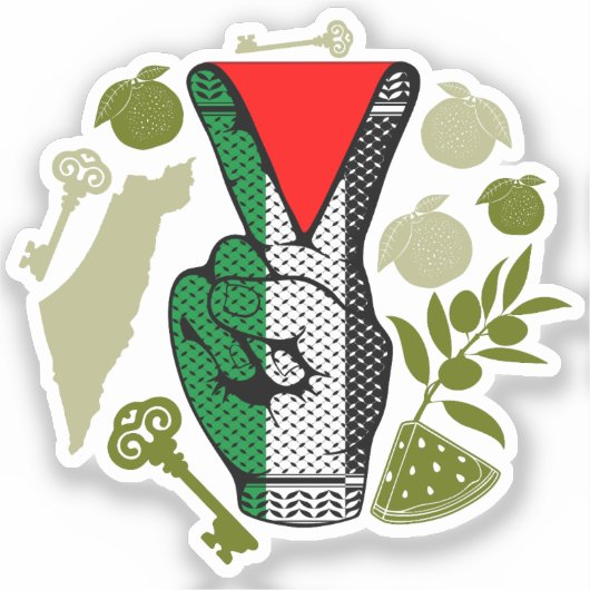 Victory Sign Hand Resistance Red Triangle Symbol Sticker (Voorkant)