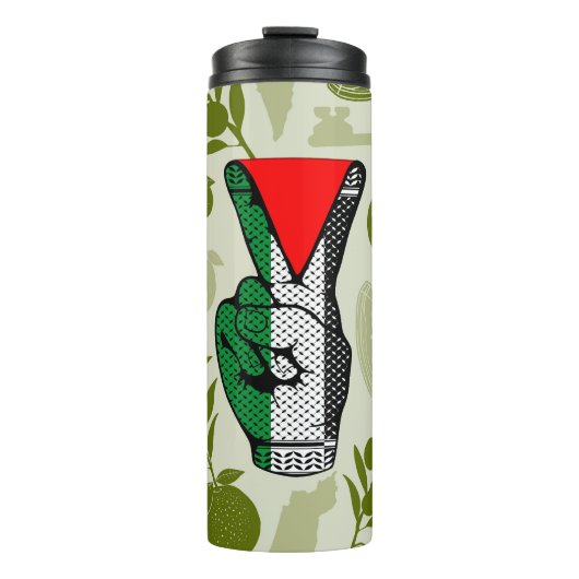 Victory Sign Hand Resistance Red Triangle Symbol Thermosbeker (Voorkant)