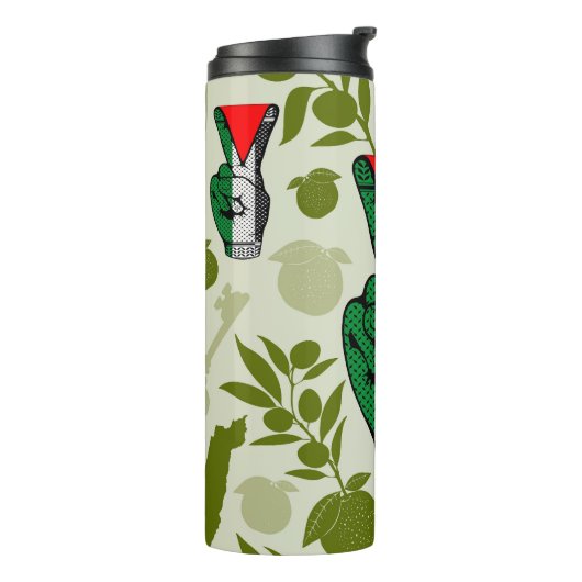 Victory Sign Hand Resistance Red Triangle Symbol Thermosbeker (Gedraaid links)