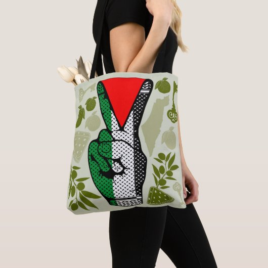 Victory Sign Hand Resistance Red Triangle Symbol Tote Bag (Dichtbij)