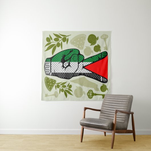 Victory Sign Hand Resistance Red Triangle Symbol Wandkleed (In Situ (horizontaal))