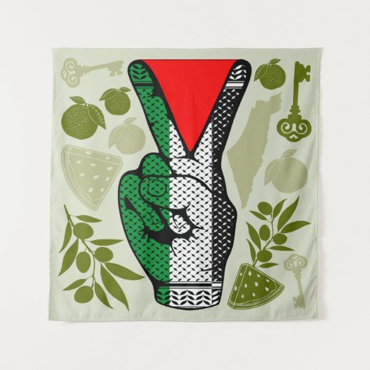 Victory Sign Hand Resistance Red Triangle Symbol Wandkleed (Voorkant)