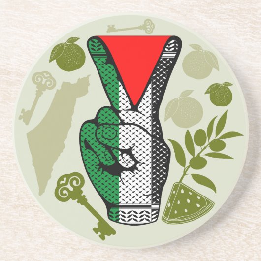 Victory Sign Hand Resistance Red Triangle Symbol Zandsteen Onderzetter (Voorkant)