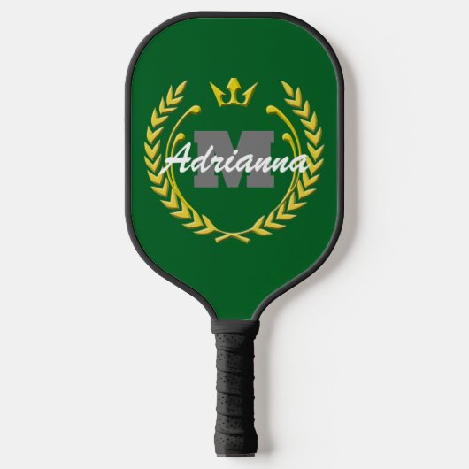 Victory Wreath Monogram en naam GreenBG Pickleball Paddle (Voorkant)