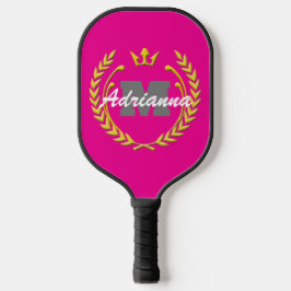 Victory Wreath Monogram en naam PinkBG Pickleball Paddle