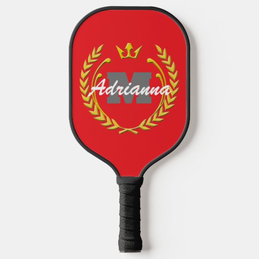 Victory Wreath Monogram en naam RedBG Pickleball Paddle (Voorkant)