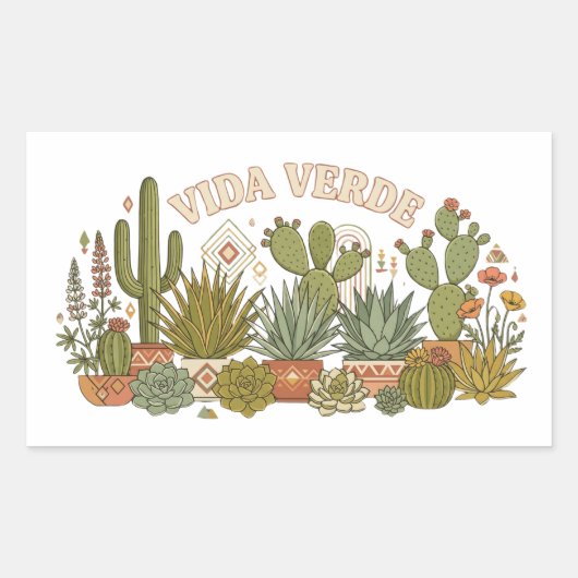 Vida Verde Cactus planten Rechthoekige Sticker (Voorkant)
