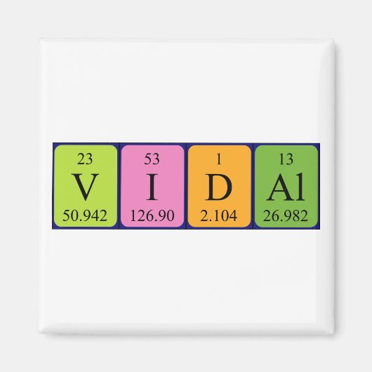 Vidal periodieke table name magnet (Voorkant)