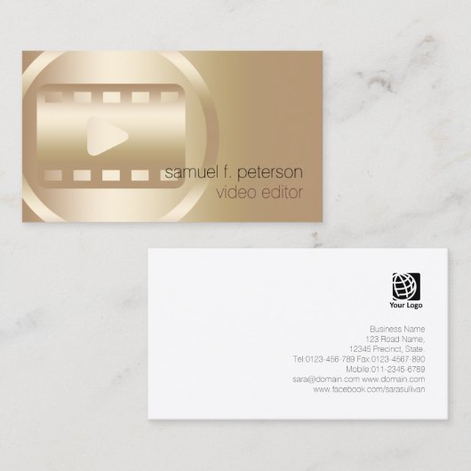 Video-editor Elegant Gold Video Strip Icon Visitekaartje (Voorkant / Achterkant)