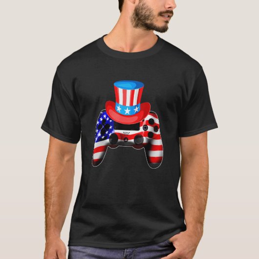 Video Game 4 juli Controller American Flag Ki T-shirt (Voorkant)