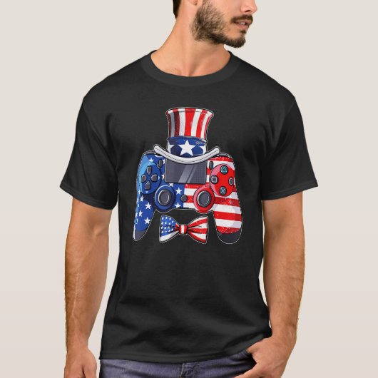 Video Game 4 juli Controller American Flag Ki T-shirt (Voorkant)