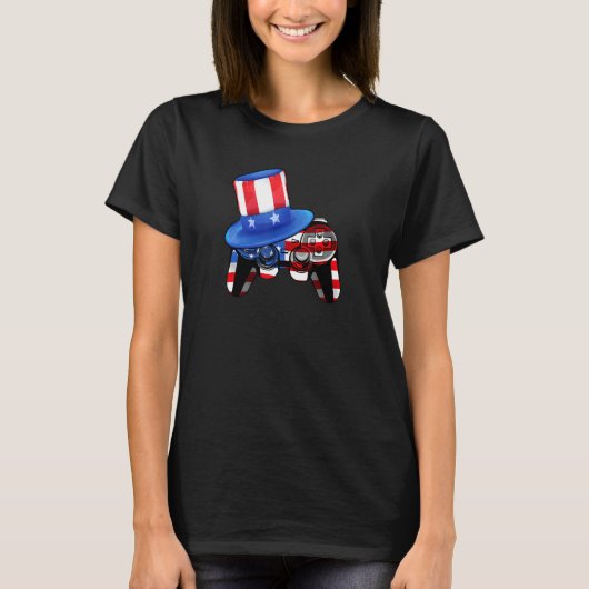 Video Game 4 juli Controller Amerikaanse vlag T-shirt (Voorkant)