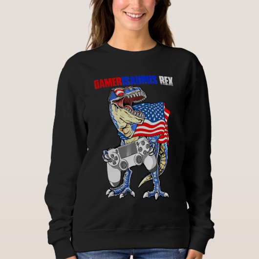 Video Game 4 juli t rex dinosaur Amerisaurus Trui (Voorkant)