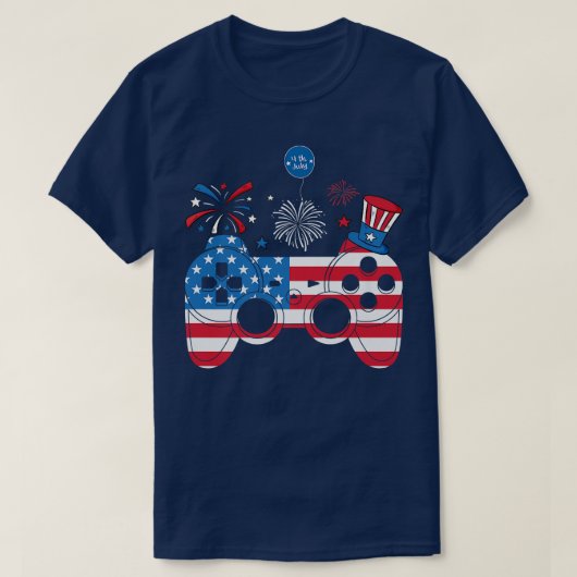 Video Game 4th of Juli controlemechanisme Amerikaa T-shirt (Design voorkant)