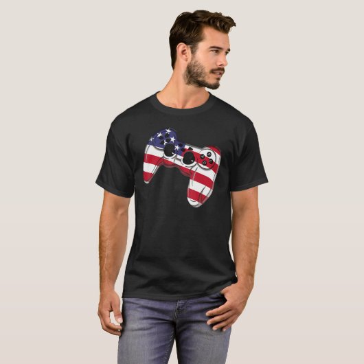 Video Game 4th Of July Controller American Flag T-shirt (Voorkant volledig)